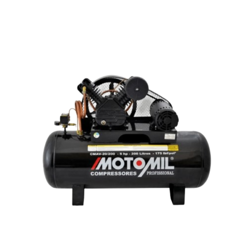 COMPRESSOR DE AR INDUSTRIAL 5HP 20P/200L TRIFÁSICO MOTOMIL